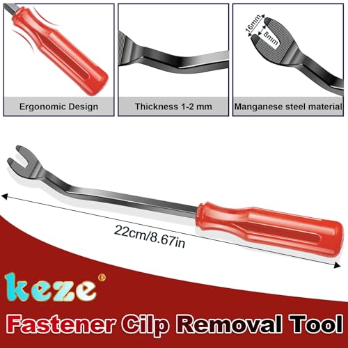 Image of Keze 8 Pcs Auto Trim Removal Tool Kit with Non-Scratch Plastic Pry Tool & Fastener Clip Removal Tool Set for Car Panel Dashboard Door Clips and Upholstery Trim-Red