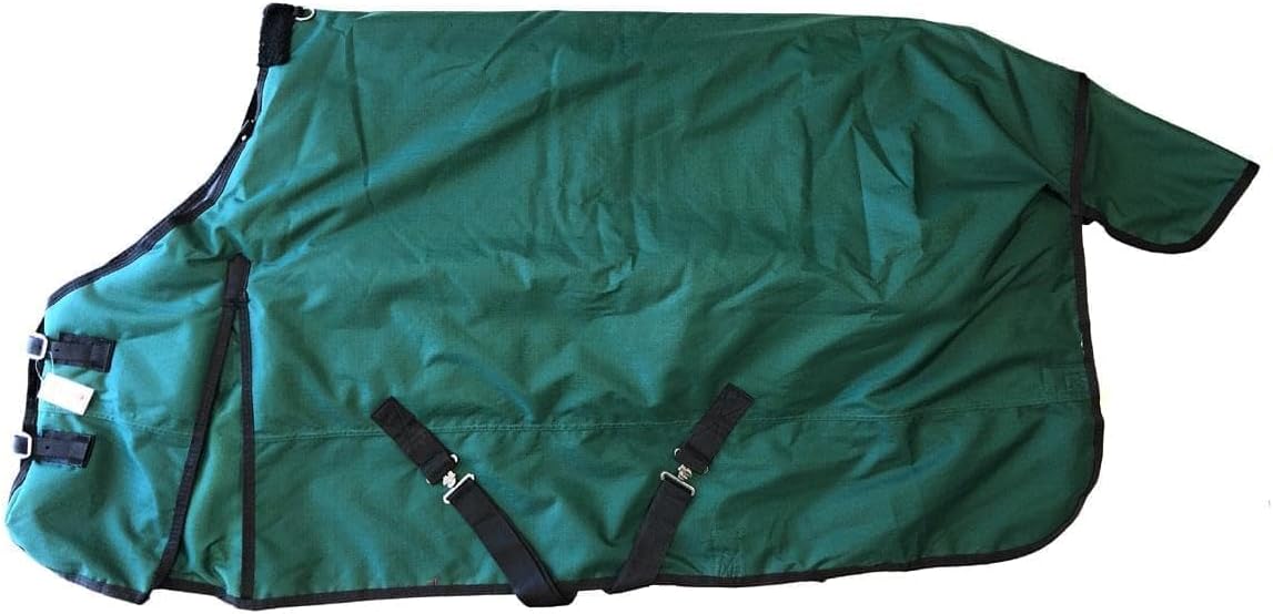 AJ Tack 1200D Waterproof Winter Horse Blanket - 400g Heavyweight Turnout with Fleece Collar, Shoulder Gussets & Tail Flap - Green 66"
