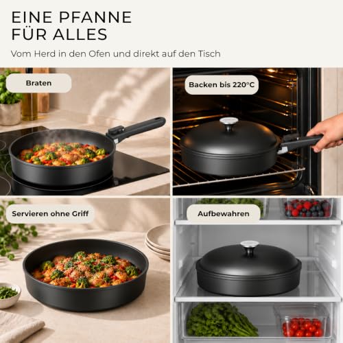 CuliStack® One Set 4-teilig, Stapelbar, Platzersparnis, Ofenfest, Abnehmbarer Griff, Für Induktion Geeignet, PFAS-frei… – Ansicht 2