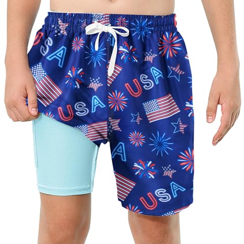 Boys American Flag Swim Trunks Quick Dry 6T 7T Kids July 4th Bathing Suits