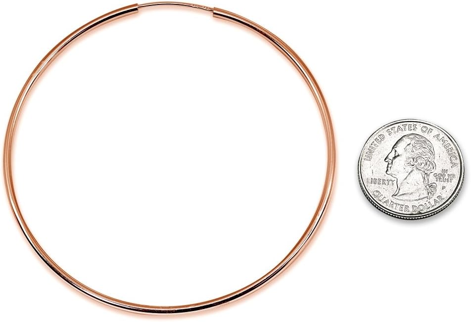 Rose Gold Flash Sterling Silver Endless 2mm High Polished Round Lightweight Unisex Hoop Earrings