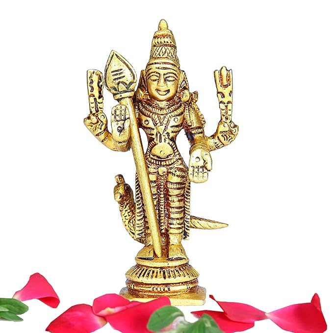 Indianstore4Everyone Murugan Idol Brass Mini | Mini Lord Murugan Statue | Karthikeyan Idol | Mini Murugan Silai Brass 8 CM Height Brass Gold Colour 1 Piece-RARE COLLECTION