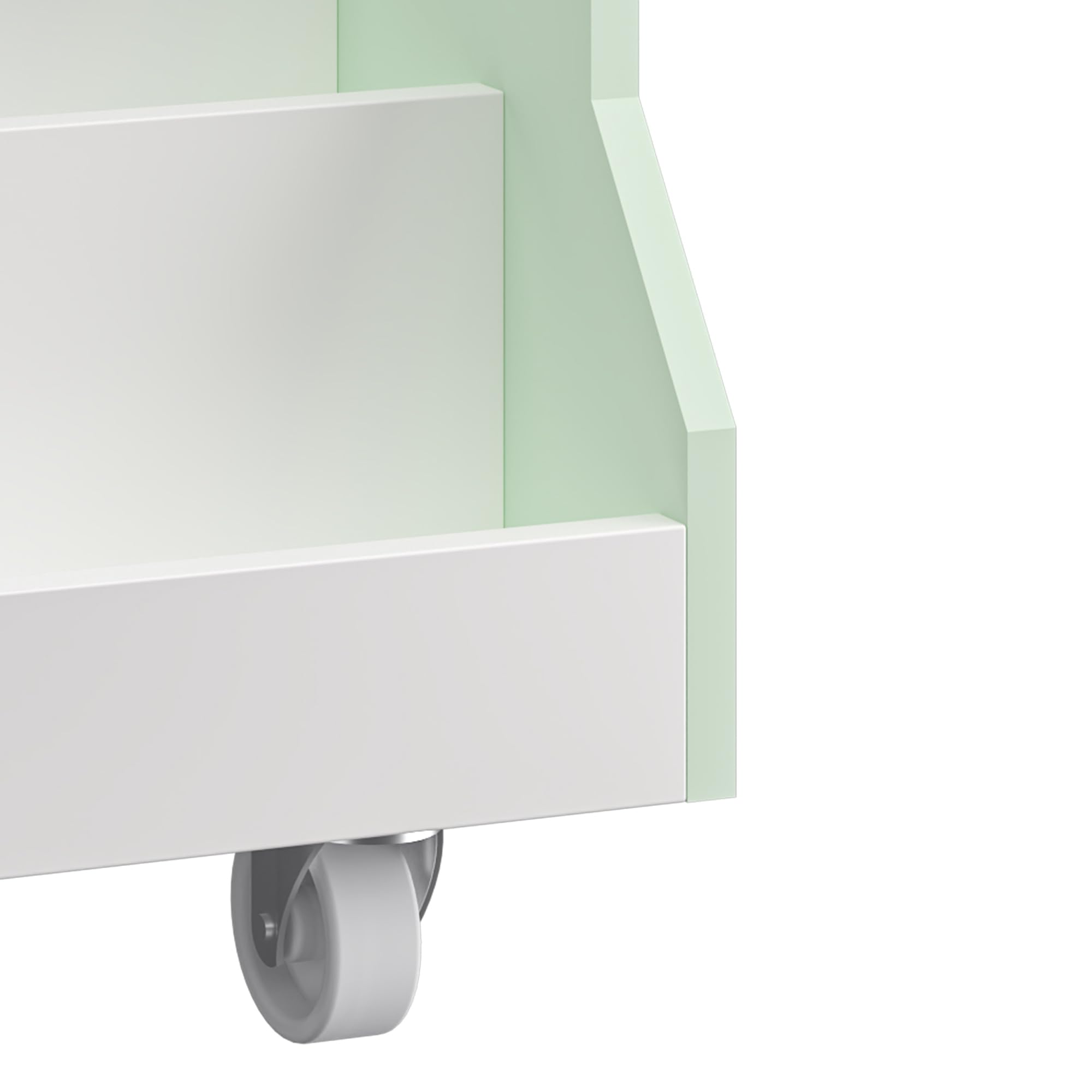 [en.casa] Étagère Mobile pour Enfants en Forme de Maison avec 4 Compartiments Ouverts Bibliothèque sur roulettes Organisateur de Livres et Cahiers Esthétique MDF 50 x 33 x 34 cm Vert Menthe Blanc