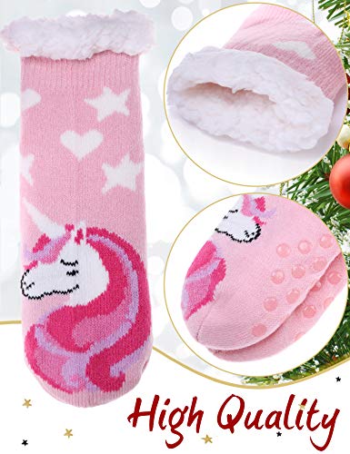 Image of MOGGEI Girls Slipper Fuzzy Socks Kids Boys Fluffy Fleece Lined Warm Plush Sherpa Winter Child Home Socks
