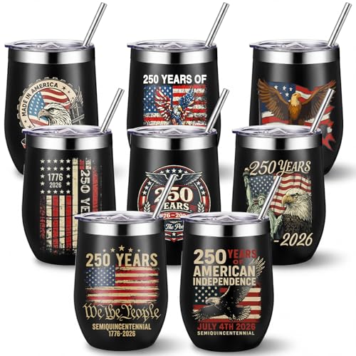 Sliner 8 Pcs 250 Years Gifts Tumbler with Lid, 12oz