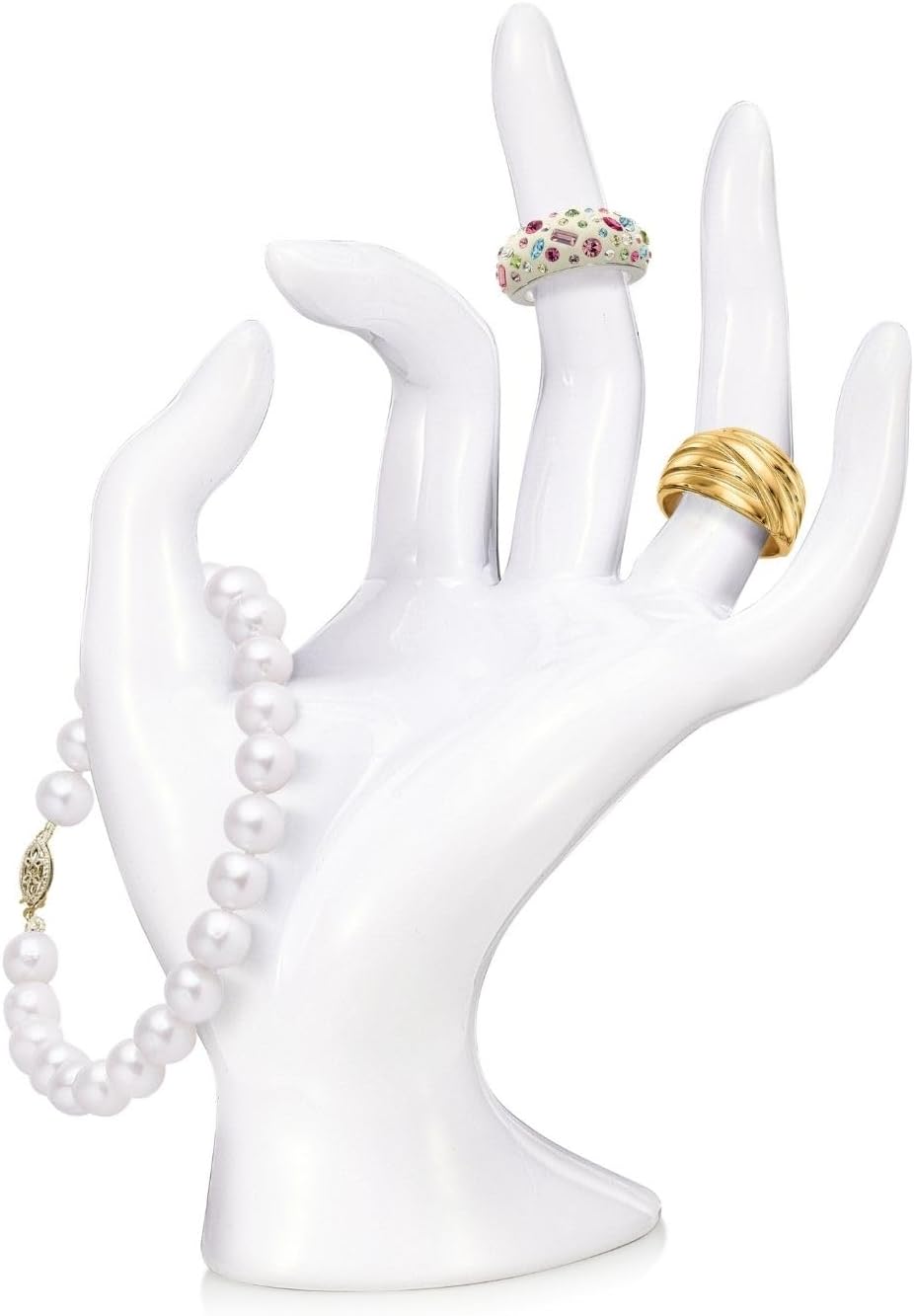 Flexzion Hand Jewelry Holder for Bracelet, Watch, Ring - Female Mannequin Arm Form Model Stand Display, White Polyresin