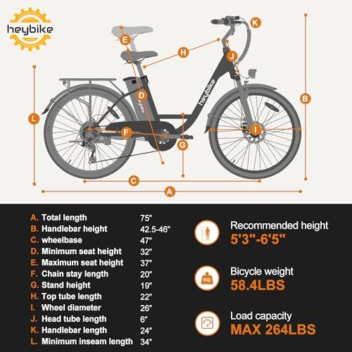 Heybike Electric Bike for Adults, 26" E-Bike with 468Wh Removable Battery, 50-Mile Range, 20MPH, 7-Speed Gears, Front Suspension, UL Certified image 35