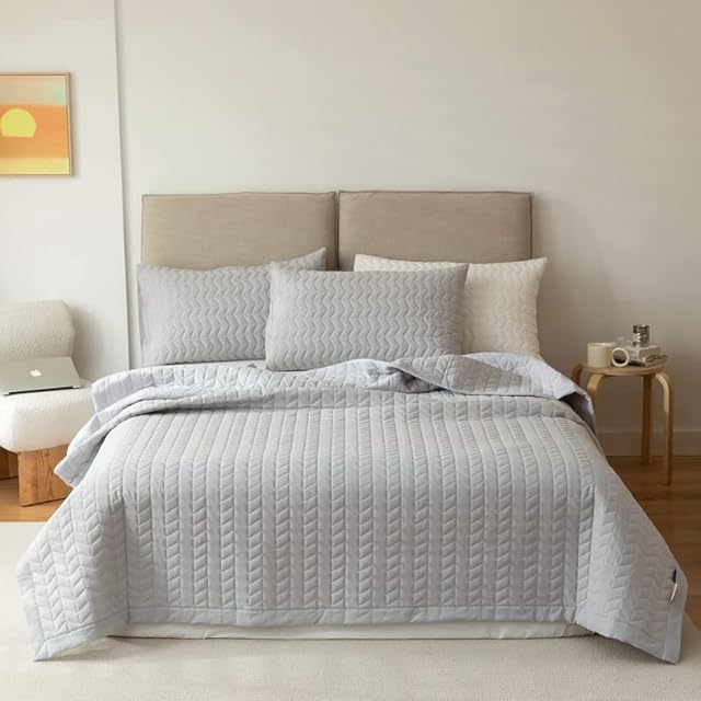 Lunoroey Bedspread Double Size Beige Soft Microfiber Lightweight Quilted Bedspreads Coverlet All Season Bedding Set (1 Quilt, 2 Pillow Shams)