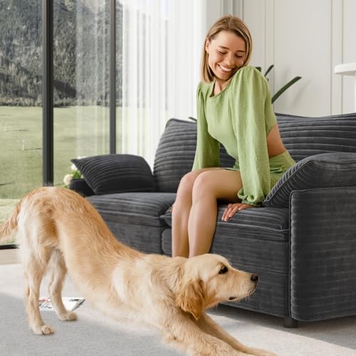 Image of Vesgantti 74 inch Loveseat Sofa for Living Room, Comfy Cloud Couch Deep Seat Corduroy Modern 2 Seater Small Sofa with Armrest Pillow, Easy Assembly for Small Spaces, Gray