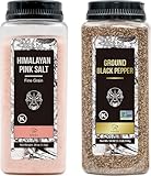 Soeos Himalayan Pink Salt Fine 39 oz + Organic Ground Black Pepper 18 oz, Salt and Pepper for Grinder Refill