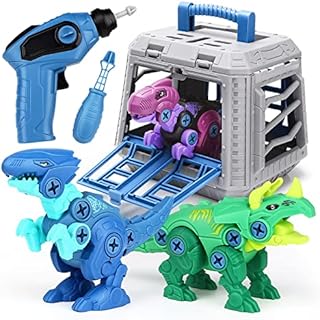 Dreamon Take Apart Dinosaur Toys with Cage Electric Drill, Dinosaur Toys for Boys Girls STEM Construction Building Dinosaur Gift for Kids