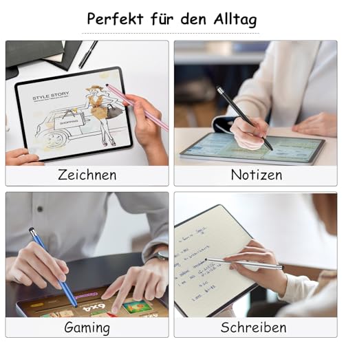 Digiroot Stylus Pen,4 Stück Tablet Stift mit 8er Gummi Ersatzspitzen,2-in-1 Touchscreen Stift für alle Tablets/Smartphone, kompatibel mit Samsung/iPad/Android/IOS