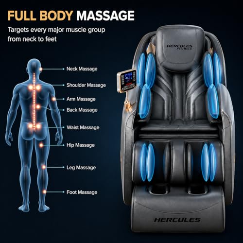 Image of Hercules MC45 Full Body Massage Chair with Body Scan, Waist Heating, Bluetooth Speaker, LCD Touchscreen & 8 Auto Programs | Premium Zero Gravity Recliner