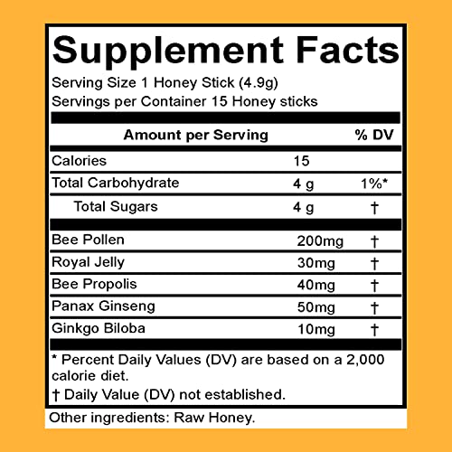 Bizi Royal Jelly Honey With Bee Propolis, Organic Bee Pollen, Ginseng, And Ginkgo Biloba (15 Single Sticks) - Alternative To Beekeepers (30) #TOP1