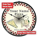 Personalized Custom Pizza Parlor LED Wall Clock, Retro/Vintage, Lighted, 14 inch