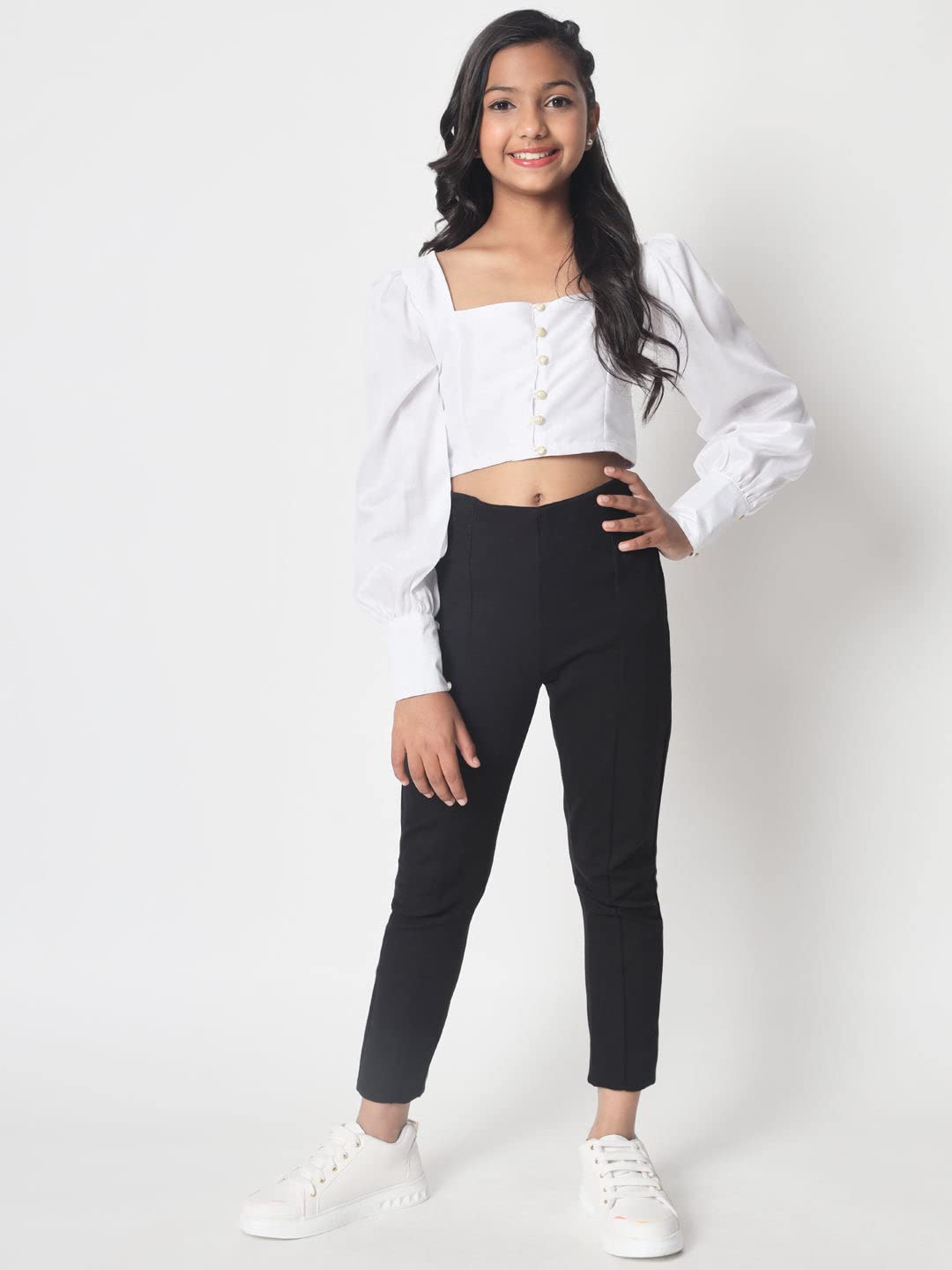 studio rasa Girls Chroma Button Down Kids Top for Wedding Festives Party (GTC12304/11-12_White_11-12 Y) 3