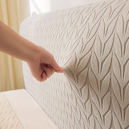 Image of HOMETHREADS Stretchable Lycra /Velvet Headboard Cover | Soft, Dust-Proof & Wrinkle-Resistant Bed Back Protector | Fits Leather, Wooden & Fabric Bedsides | for 3ft to 3.5ft Beds (Light Grey,90x65cm)