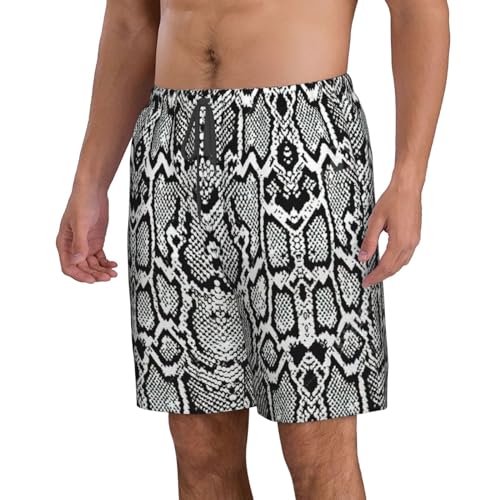 Black White Snake Skin Print Men's Swim Trunks Quick Dry Beach Shorts with Pockets Lining Swimwear Bathing Shorts2