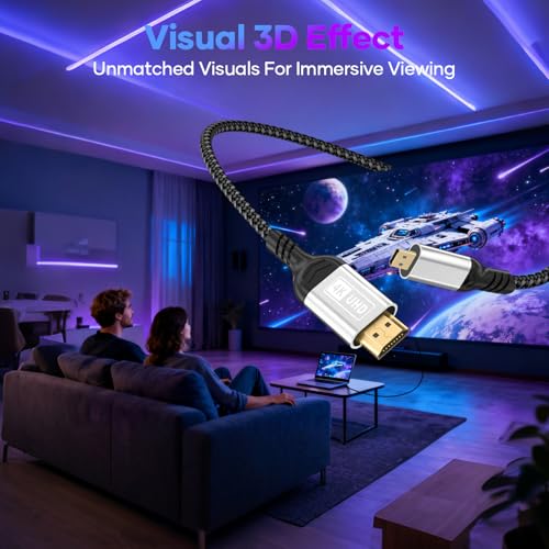 Micro HDMI do HDMI, kabel 2 m 4K @60 Hz, micro HDMI 2.0,3D HDR, ARC, kompatybilny z Raspberry Pi 5/4, aparatami A6300 A6400, GoPro Hero 9/8/7/6, joga, TV Odroid, laptopami, monitorami