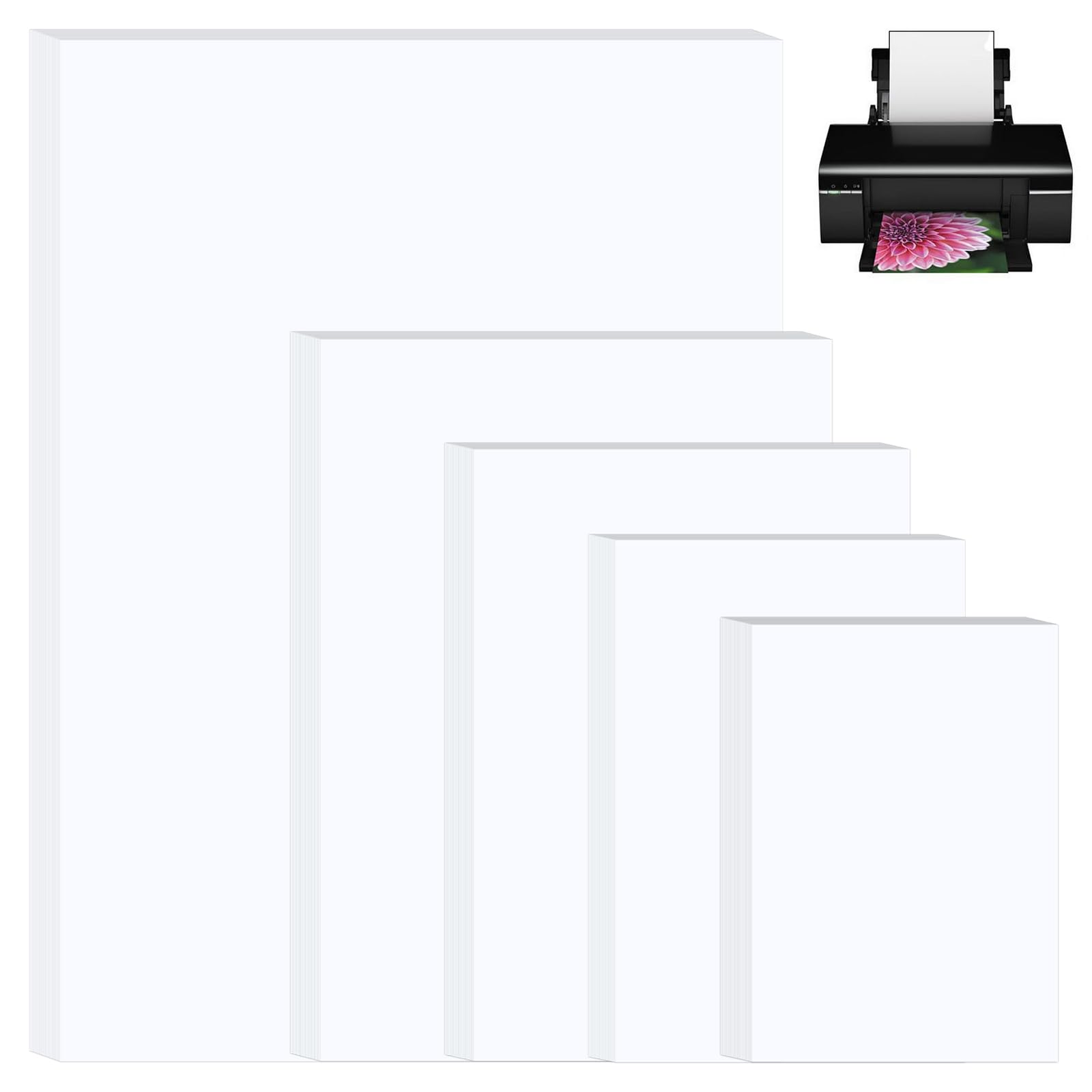 Bohoray 120 Sheets 5 Sizes Glossy Photo Paper, Inkjet Photo Paper A4, Photo Paper Matte, Waterproof Compatible with Inkjet Printers, Ideal Choice for Printing Home Photos