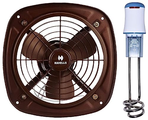 Image of Havells Ventil Air DSP 230mm Exhaust Fan (Choco Brown) (FHVVEMTBRN09) Water Proof Immersion Water Heater HB 10 1000 Watt (White Blue)