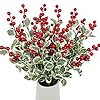10 PCS Christmas Flowers Artificial Berries Picks Decor Holly Red Berry Stems Christmas Tree Decoration Winter Fake Flowers Faux Bouquet Home Indoor Christmas Ornaments