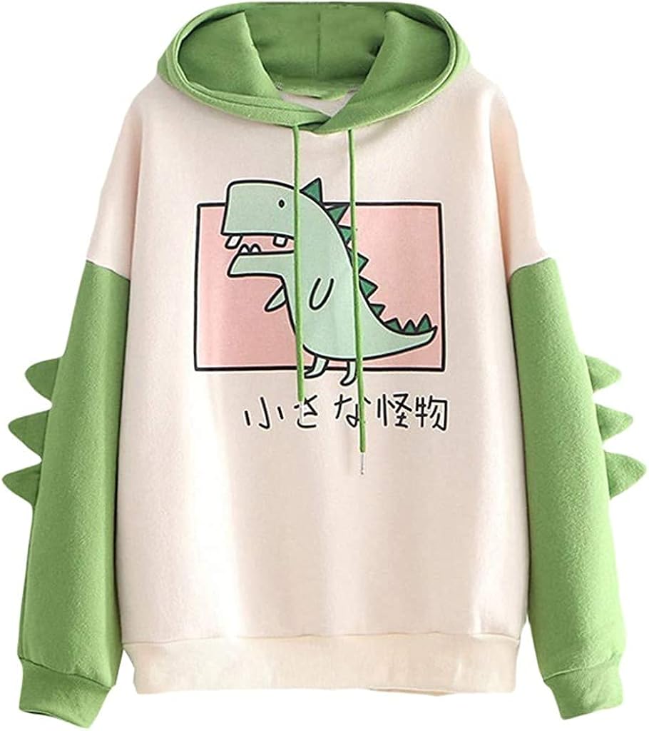 Women/Girls Dinosaur Fashion Pullover Long Sleeve Sweatshirt Athletic Casual Hoodie Sweater