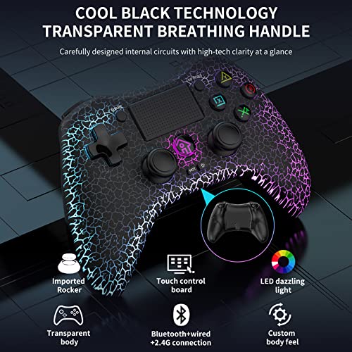 Ralan Wireless Controller With 8 Color Adjustable Led Lighting Compatible With Ps4 Pro/Ps4 Slim/Ps3/Pc/Ios/Nintendo Switch/Ps4 Controller Dualshock 4, With Headphone Jack For Fps Game （Black） #TOP4