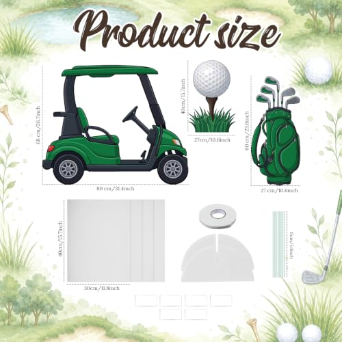 Image of 3 Pcs Golf Birthday Decor Cart Ball Bag Cardboard Cutouts | Sturdy Bases, Retirement Shower Photo Props, Golf Bag Ball Cutouts, Sports Party Background, Themed Standees for Celebrations