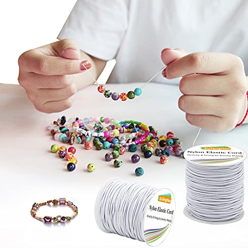 EuTengHao 1.5mm Elastic Cord String for Bracelet - White Satin Nylon, Stretchy 50m Bead Cord