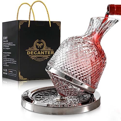 Decanter per Vino 1500ml può Essere Ruotato di 360°, Bicchiere di Cristallo Senza Piombo, Regalo per Gli Amanti del Vino