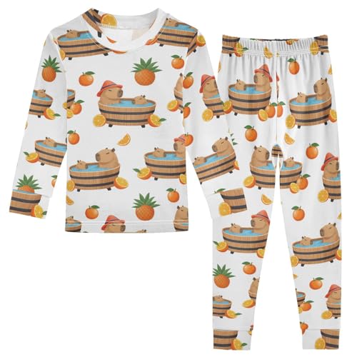 Pajama Sets Long Sleeve Cute Capybara Bath Pattern Soft Comfy Sleepwear 2 Piece PJS 3-8T