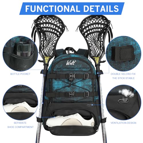 WOLT Lacrosse Bag-Lacrosse Backpack with Two Sticks Holder-Large Field Hockey Bag Holds All Sport Gears - Thumbnail 5
