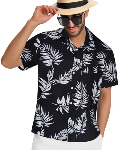 Image of Men Hawaiian Shirt Short Sleeve Summer Beach Button Down Shirts with Pocket