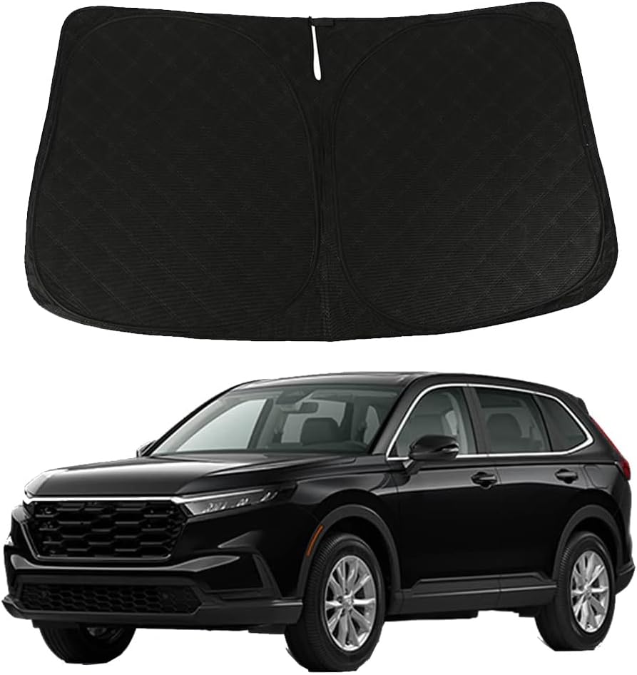 D-Lumina CRV Windshield Sun Shade - Compatible with Honda CR-V (LX, EX, EX-L, EX-L Navi, Touring) 2023 2024 2025 - Upgraded 3 Layers 240T Material, Foldable Front Window Sun Shield Protector Black&Silver-Fits CRV 2023-UP(240T Material)