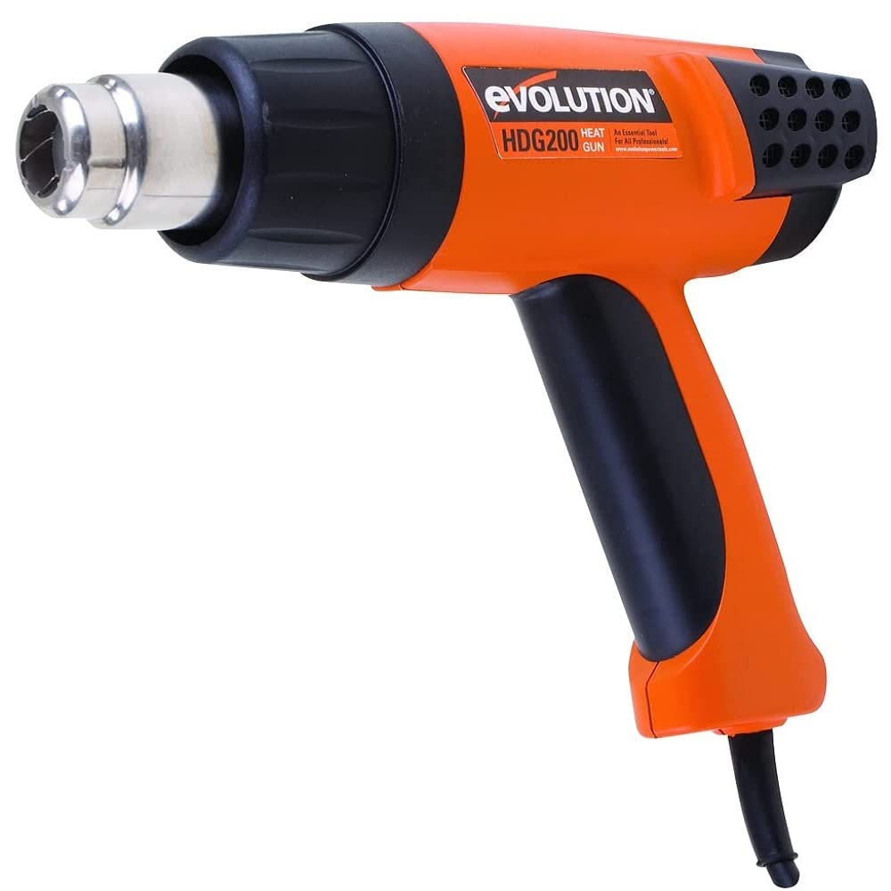Evolution Power Tools: Pistola de aire caliente digital HDG200 con control de calor variable - Rango de temperatura de 50 hasta 630 °C - Incluye maletín de transporte, 4 boquillas y raspador
