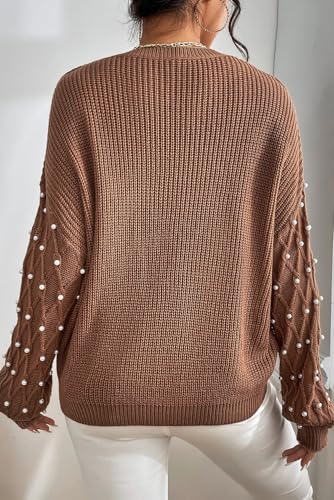 Women's Chestnut Beaded Drop Shoulder Round Neck Sweater3