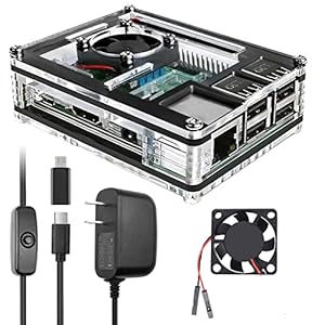 Miuzei Raspberry Pi 3 B+ Case with Fan Cooling Pi 3B Case with 3 Pcs Heat-Sinks 5V 3A Power Supply for Raspberry Pi 3 B+ (B Plus) 3B (No Raspberry Pi Board)
