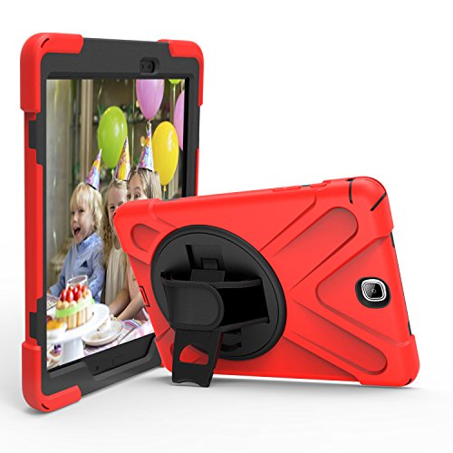 Galaxy Tab A 9.7 Case KIQ Full-Body Shock Proof Hybrid Heavy Duty Armor Protective Case for Samsung Galaxy Tab A 9.7 2015, SM-T550 with Kickstand and Screen Protector (Shield Red)