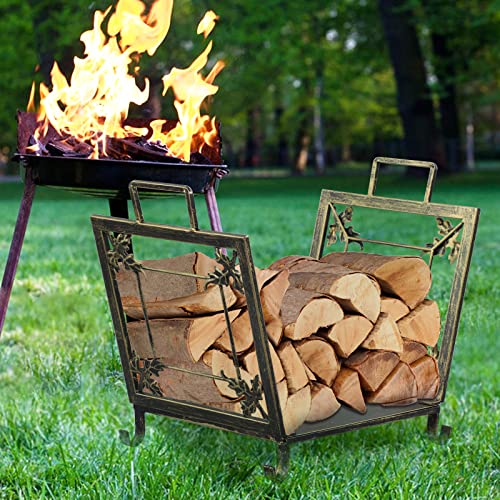 Feed Garden 21 Inch Firewood Rack Indoor With Canvas Log Carrier,Small Fire Wood Holder For Outdoor Wood Storage,Heavy Duty Iron Fireplace Log Holder,Bronze #TOP5