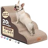 Zerbuger Dog Ramp and Stair for Bed 16" H-20 H,3-Step Cat Stair for Sofa and Chair,4-Step Dog Ramp for High Bed and Window,Durable Nonslip Fabric Cover for Indoor (Coffee-16 H, Pet Friendly, 3)