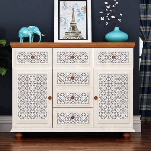 Image of Moroccan Tile Stickers | Waterproof Self Adhesive Peel & Stick Tile Decals for Kitchen Backsplash, Bathroom Wall, Floor, Furniture & Glass (4x4 Inch, Design 74)