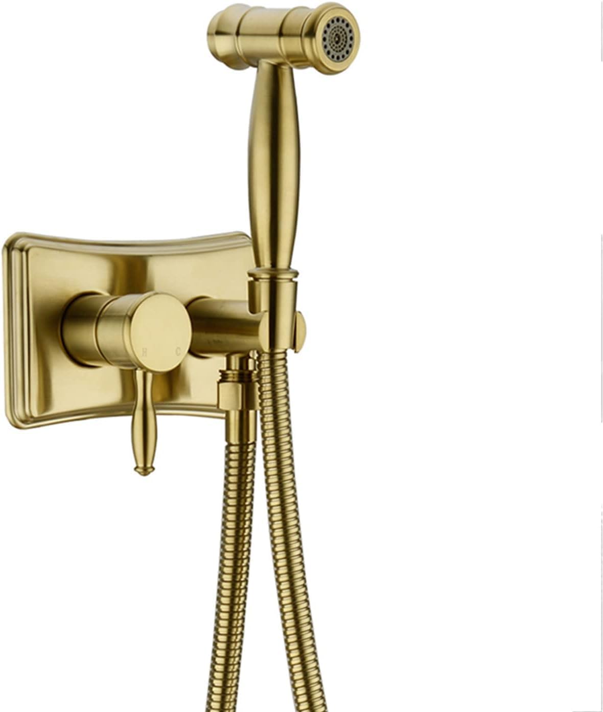 Toilet Shower Kit, 2 Functions Supercharge Handheld Bidet Sprayer Brass Wall Mounted Hand Shower Bidet Hot and Cold Water Adjustable Toilet Sprayer,Brushed Gold,Brushed Gold