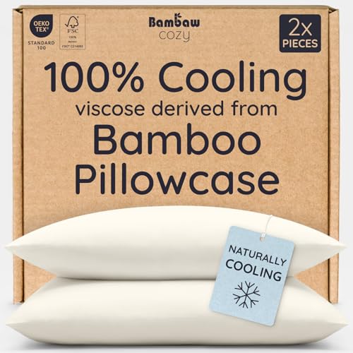 Bambaw 100% Viscose Derived from Bamboo Pillowcase Standard Size Set of 2 Cooling Pillow Cases for Hot Sleepers with Envelope Closure Breathable Soft & Anti Acne Pillow Case Standard Size (Ivory)