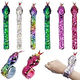 Lohoee 6 Pieces Slap Bracelet Snake Snap Bracelet Sequin Wristband for Kids Birthday Party Favors Su