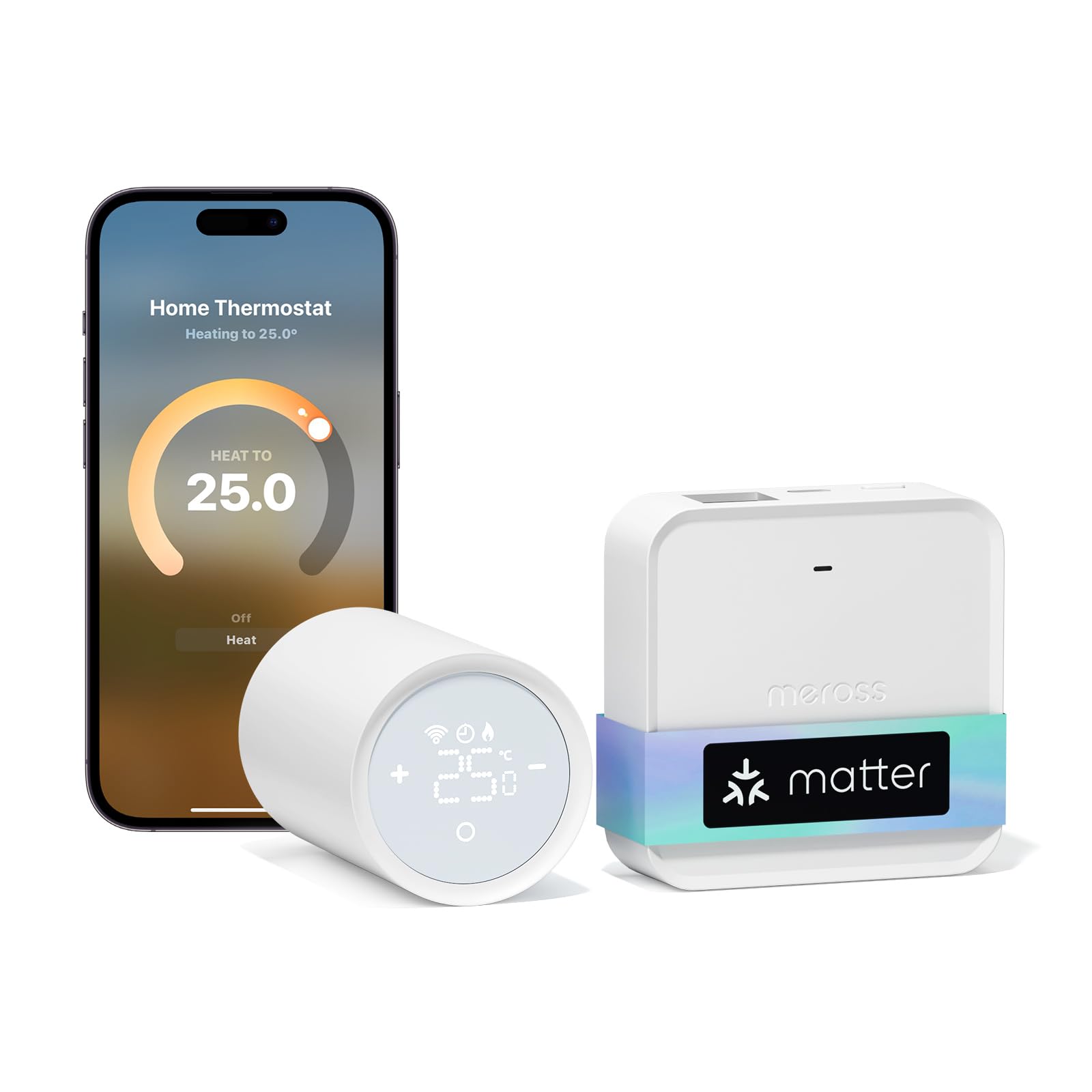 Meross Matter Termostato Calefaccion WiFi con Hub, Termostato Inteligente Digital Inalámbrico con Control por Voz Alexa Google Siri, Programación Automática para Hogar
