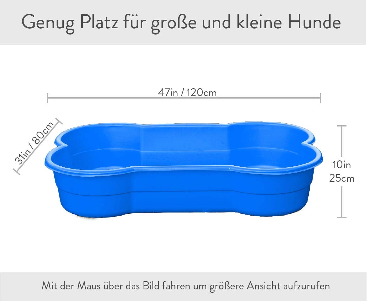 Basen dla psów w kształcie kości – 120 cm, szary, dla dużych i małych psów, odporny na ugryzienia, działanie promieni UV, 100% Made in Germany