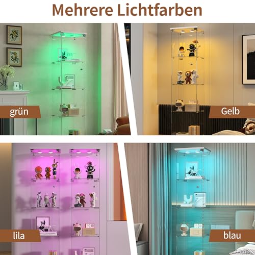 Miniatura 3 de Bpkadhy Vitrina De Cristal, 4 Estantes, 164 X 42,5 X 36,5 Cm, Vitrina De Cristal, Con 7 Colores Rgb Y 1 Puerta, Cerradura, Vitrinas Para Colección, Armario De Cristal Transparente De Pie Para Salón