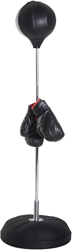 HOMCOM Saco de Boxeo de Pie Punching Ball con Guantes 126-144 cm Rojo | Altura Ajustable en 4 Niveles, Base Rellenable, para Adultos y Adolescentes