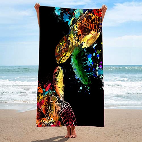 Arthmom Microfiber Beach Towel Oversized, 60"X30" Super Absorbent Quick Dry Beach Pool Swim Camping Towels For Adult Kids, Soft Cute Printed Large Beach Travel Bath Blanket Towel (Black Turtle) #TOP1